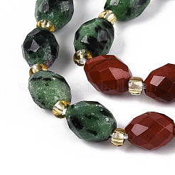 Natürlicher Rubin in Zoisit & roter Jaspis & Blumenopalperlenstränge&nbsp;G-T144-21B-01