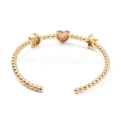 Bracelet manchette ouvert étoile coeur rond plat zircon cubique coloré&nbsp;BJEW-A123-07G