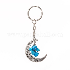 Porte-clés pendentif en alliage lune et lune avec puces de pierres précieuses naturelles et synthétiques&nbsp;KEYC-JKC00465
