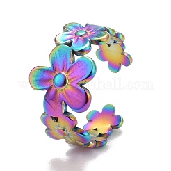 Regenbogenfarbener Ionenplattierungsring (IP) aus 304 Edelstahl mit Blumenmuster&nbsp;RJEW-A005-19