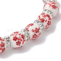 Bracelets extensibles en perles de céramique et porcelaine à imprimé floral pour femmes&nbsp;BJEW-JB12375