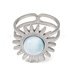 Cabochon di larimar naturale e anelli aperti in acciaio inossidabile per bracciale.&nbsp;RJEW-JR01090-02