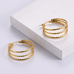 6 par de pendientes de aro triples de acero inoxidable estilo retro vintage&nbsp;XW5177-2