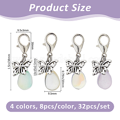 32 pendentif papillon en alliage de style tibétain en forme de larme en verre de 4 couleurs&nbsp;HJEW-FH00184