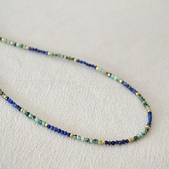 Colliers de perles rondes facettées en turquoise (jaspe) et lapis-lazuli naturels d'Afrique&nbsp;WE3127-2