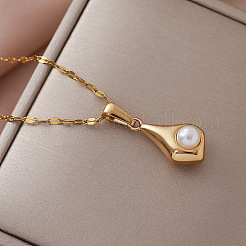 Colliers vintage européens avec pendentif en forme de larme en acier inoxydable 304 et imitation perle&nbsp;ZN0215
