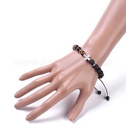 Natürliche Lava Rock & Tiger Eye Perlen verstellbare geflochtene Armbänder&nbsp;BJEW-JB04987-02