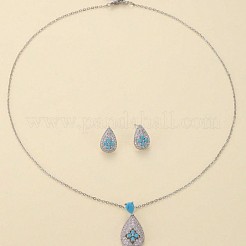 Set di collane con pendenti in ottone micro pavé di zirconi cubici e orecchini a bottone&nbsp;FS-WGE5CB1-01