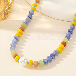 Colliers élégants en perles d'imitation et en pierres naturelles mélangées&nbsp;FG9664-5