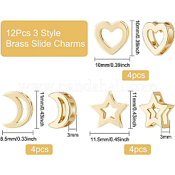 12 Stück Messing-Schiebe-Charms in 3 Stilen&nbsp;KK-BC0008-72