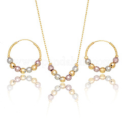 Collane con ciondolo in perline rotonde sfaccettate in ottone e orecchini a cerchio per donna&nbsp;FS-WG48F31-01