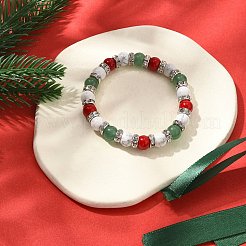 Stretch-Armbänder mit runden Edelsteinperlen und Weihnachtsmotiv für Damen&nbsp;BJEW-TA00538