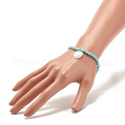 Bracciale elasticizzato con perline tonde in howlite naturale e charm a foglia&nbsp;BJEW-JB07587-04