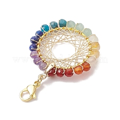 Kupferdraht umwickelt 7 Chakra natürlichen Edelstein Ring Anhänger Dekorationen&nbsp;HJEW-TA00208