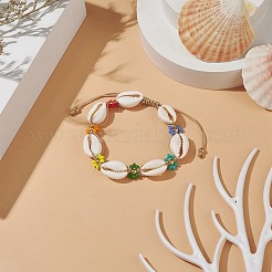 Braccialetti di perline intrecciate di fiori di conchiglia di ciprea naturale e semi di vetro per le donne&nbsp;BJEW-TA00206
