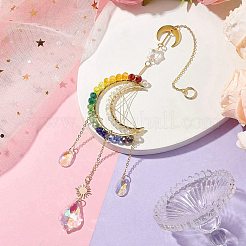 Ornamenti pendenti a forma di luna con perline di vetro avvolte in filo&nbsp;HJEW-TA00204