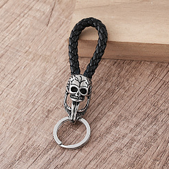 Wikinger-Schlüsselanhänger aus geflochtenem Totenkopfleder aus PU-Leder&nbsp;HZ0628