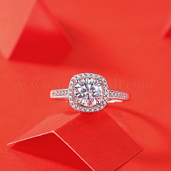 Rhodinierte 925 Sterling Silber Micro Pave 5.2x3.1mm Moissanit verstellbare Ringe für Damen&nbsp;WGFA800-02