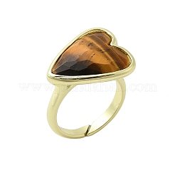 Anelli da dito in ottone con occhio di tigre naturale a forma di cuore&nbsp;RJEW-D304-01G-D