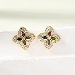 Pendientes de tuerca de circonio cúbico con micro pave de latón&nbsp;KK-CBA8324-25G-01