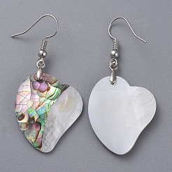 Ohrhänger aus weißer Muschel und Abalone-Muschel/Paua-Muschel&nbsp;EJEW-K081-03G