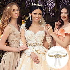 Ceinture en polyester ornée de strass et de fleurs (1 pièce) pour robe de mariée&nbsp;AJEW-FG0005-77G