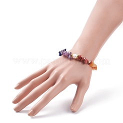 Perlen-Stretcharmband mit gemischten Edelsteinsplittern und Naturperlen&nbsp;BJEW-JB08166-02