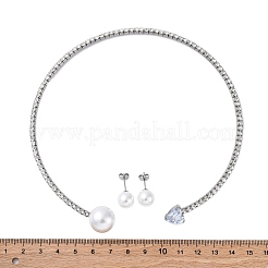 Orecchini rotondi in plastica con perle finte e collane girocollo con polsino in strass e zirconi cubici a forma di cuore&nbsp;SJEW-U003-10P