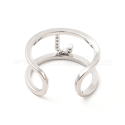 Anello a polsino aperto con lettera iniziale in zirconia cubica trasparente&nbsp;RJEW-A012-01P-J