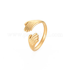 Anillo de puño abierto con doble abrazo de acero inoxidable 304 con revestimiento iónico (IP) para mujer&nbsp;RJEW-S405-199G