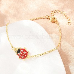 Braccialetti da donna in ottone con pavé di zirconi cubici e smalto a forma di coccinella rossa&nbsp;KK-CBA68DA-03G