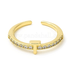 Anello a polsino aperto con lettera iniziale in zirconia cubica trasparente&nbsp;RJEW-H120-09G-T