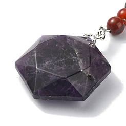 Porte-clés pendentif hexagone en améthyste naturelle&nbsp;G-Z033-02A-P