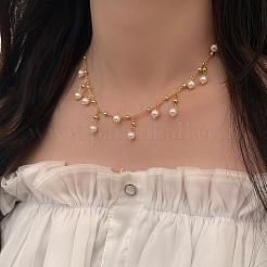 Collar con borlas de perlas y concha redonda de latón para mujer&nbsp;FS-WG1A443-02