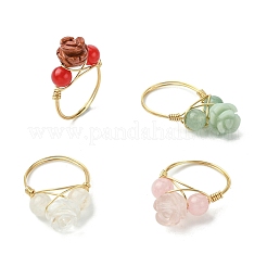 Rose natürliche grüne aventurin & quarz kristall & rose quarz & gefärbt malaysia jade finger ringe&nbsp;RJEW-JR00828