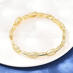 Pulseras de cadena de eslabones de circonita cúbica transparente con micropavé de latón ovalado para mujer&nbsp;BJEW-T025-03B-G