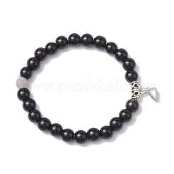 8 mm runder natürlicher schwarzer Onyx (gefärbt und erhitzt) und Crackle-Achat-Perlen-Stretcharmband-Sets&nbsp;BJEW-TA00524