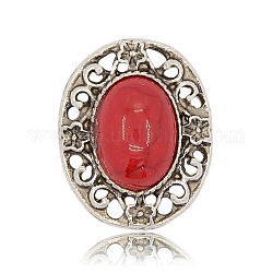 Antique Silver Plated Alloy Pendants with Synthetic Turquoise Oval Cabochons, Red, 23x19x6mm, Hole: 1x2mm