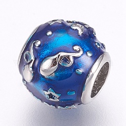 Perles européennes en 304 acier inoxydable, Perles avec un grand trou   , avec l'émail, rondelle avec étoile, couleur inoxydable, bleu, 10x9.5mm, Trou: 4.5mm