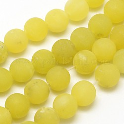 Citron naturel perles rondes de jade brins, mat, ronde, 8mm, Trou: 1mm, Environ 48 pcs/chapelet, 15.1 pouce