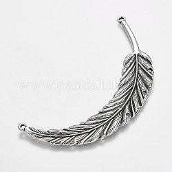 Antique Silver Tibetan Style Leaf Chandelier Components, Lead Free, 90x30x2mm, Hole: 2mm