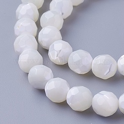 Perlas de concha hebras, facetados, redondo, 7.7~8mm, agujero: 0.5 mm, aproximamente 50 pcs / cadena, 15.94 pulgada (40.5 cm)