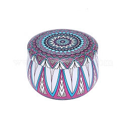 Boîte de rangement en fer blanc imprimée, pour bijoux & aromathérapie bougie & bonbonnière, motif de fleur, violette, 7.7x5 cm