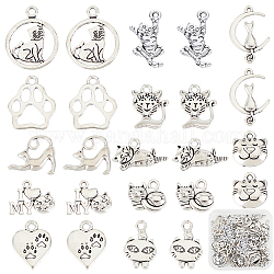 Sunnyclue 1 boîte de 72 breloques chat en vrac pour animaux de compagnie, patte de chien, alliage de style tibétain, j'aime mon chat, chaton, breloques pour la fabrication de bijoux, collier, boucles d'oreilles, porte-clés, bracelet, fournitures