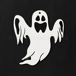 Grands pendentifs en bois imprimé simple face, breloques d'halloween, blanc, fantôme, 64x58x3mm, Trou: 3mm