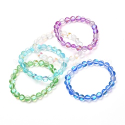 Bracelets extensibles en pierre de lune synthétique pour les femmes adolescentes, cadeau de cristal de reiki pour elle, couleur mixte, diamètre intérieur: 2-1/8 pouce (5.5 cm), perles: 8 mm