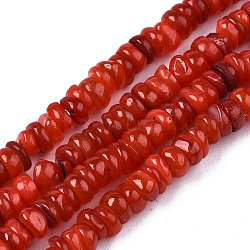 Eau douce naturelle de coquillage perles brins, teinte, puce, rouge, 3~4x0.3~3mm, Trou: 0.6mm, Environ 220~225 pcs/chapelet, 14.76 pouce ~ 15.16 pouces (37.5 cm ~ 38.5 cm)