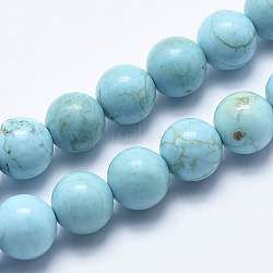 Chapelets de perles en howlite naturelle, teints et chauffée, ronde, cyan, 6mm, Trou: 1mm, Environ 62 pcs/chapelet, 15.7 pouce (40 cm)