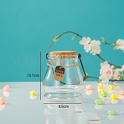 Bouteille de souhait vide en verre de style suspendu, avec bouchon de liège et anse, pour la fabrication artisanale de bricolage, clair, 8.5x10.1 cm