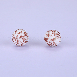 Perles focales rondes en silicone imprimées, blanc, 15x15mm, Trou: 2mm